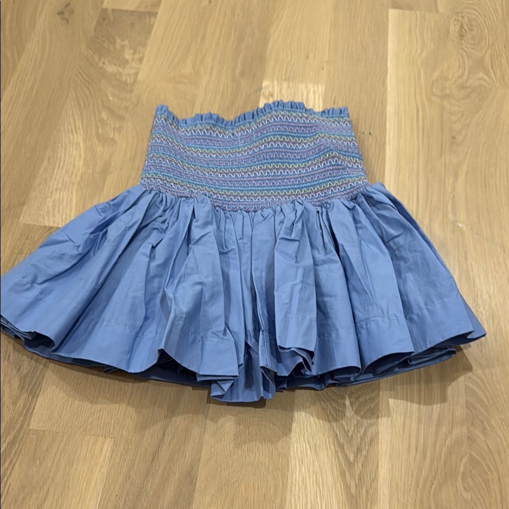 Blue Bubble Mini Skirt with Smocked Ruffles
